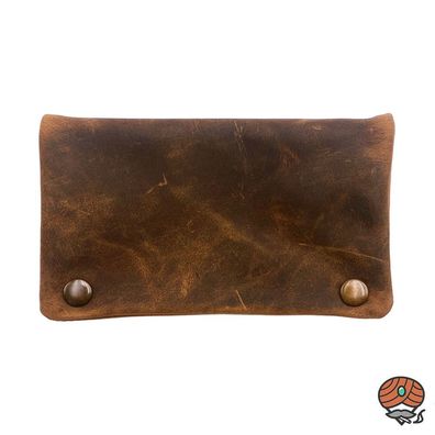 Angelo Tabakbeutel / Drehtasche für Tabak + Zubehör, aus Leder in antikbraun