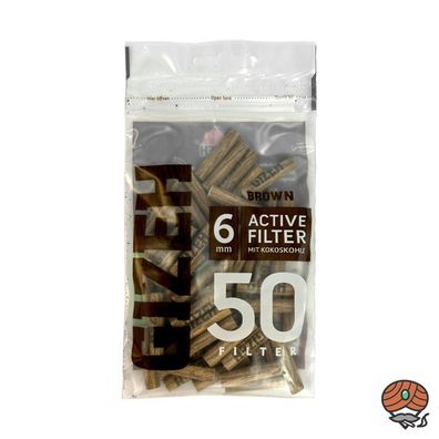 Gizeh Active Filter 6mm BROWN Aktivkohle mit Kokoskohle, 50 Stück