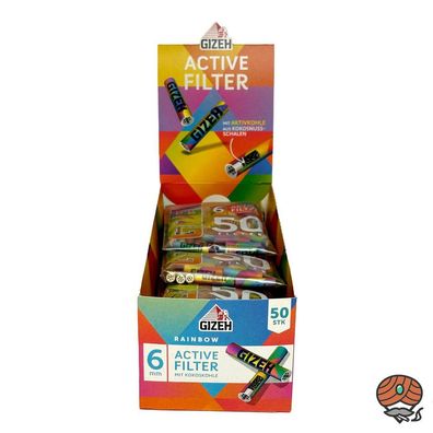 10x Gizeh Active Filter 6mm Rainbow Aktivkohle mit Kokoskohle à 50 Stück