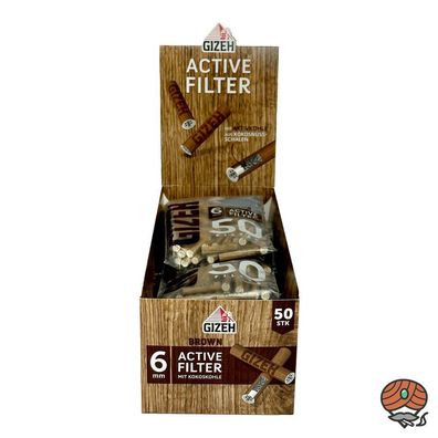 10x Gizeh Active Filter 6mm BROWN Aktivkohle mit Kokoskohle à 50 Stück
