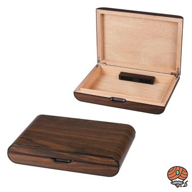 Hauser Humidor im dunklen Walnuss Holzdekor, abgerundet für bis zu 10 Zigarren