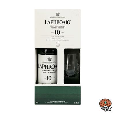 Laphroaig Islay Single Malt Scotch Whisky 10 Jahre, 40% Vol. 0,7 l + Glas