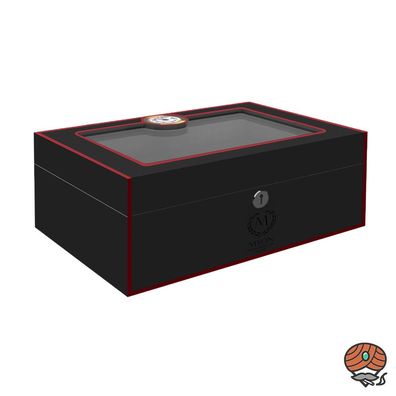 Myon Humidor Schwarz und Rot mit Glasscheibe, für bis zu 250 Zigarren