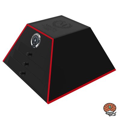 Myon Humidor Schrank, Schwarz und Rot in Pyramidenform mit Hygrometer