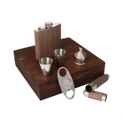 AKRA Zigarrenset Nr. 2, Holzoptik: Cutter, Tubo, Flachmann, Becher und Trichter