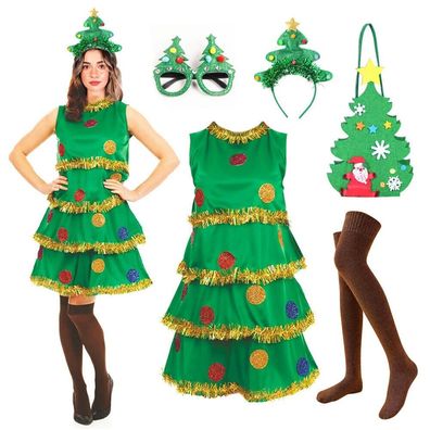 Karneval Christbaum Weihnachtsbaum Cosplay Kostum Damen Kleid Accessories Set