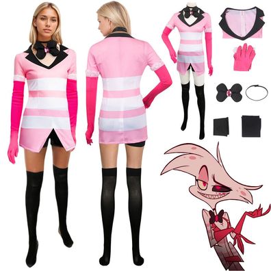 Hazbin Hotel Angel Dust Cosplay Kostum Damen Halloween Karneval Rosa Anzug