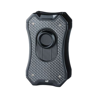 WinJet Feuerzeug mit 4er Jet-Flamme, schwarz Carbon mit Zigarrenablage