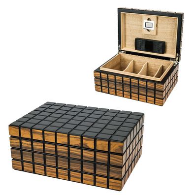 Passatore Humidor Humidor, "Rippen" schwarz / Makassar für bis zu 40 Zigarren