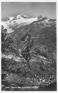 AK Zermatt (CH-3920), Zermatt und Zinalrothorn", gelaufen am 22.06.1935