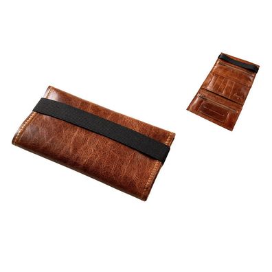 Angelo Tabakbeutel / Drehtasche Leder, Hellbraun für Tabak, Gummiband