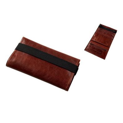 Angelo Tabakbeutel / Drehtasche Leder, Rotbraun für Tabak, Gummiband