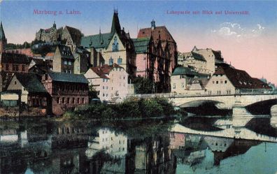 AK Marburg (35037), Lahnpartie mit Blick auf Universität, n. gelaufen