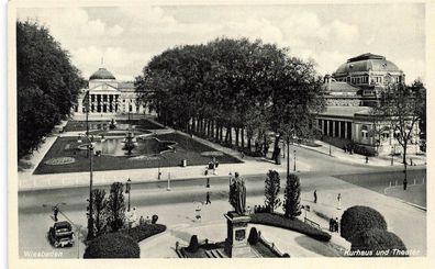 AK Wiesbaden (65183), Kurhaus und Theater, n. gelaufen
