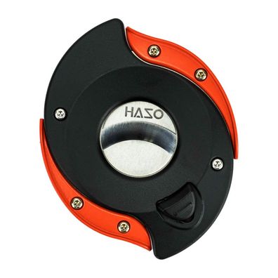 HASO Zigarrencutter, Doppelklinge 22mm Schnitt, Alugehäuse, Schwarz / Orange