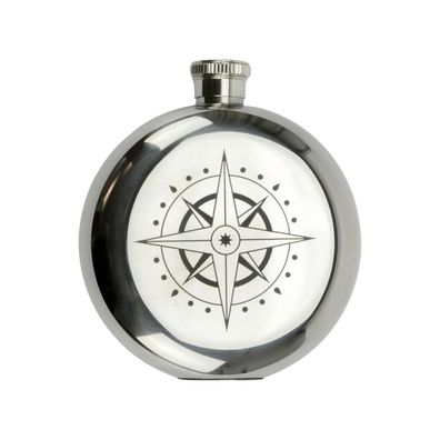 Hauser Flachmann Kompass Design, 150ml rund aus Edelstahl, poliert