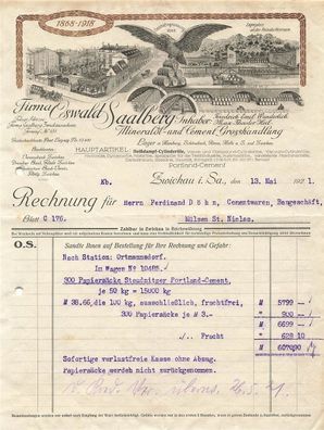 Alte Rechnungen, "Oswald Saalberg, Zwickau i.S." 13.05.1921