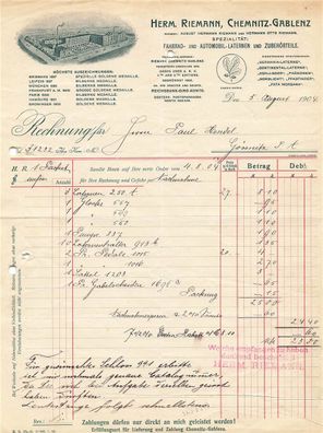 Alte Rechnung, Herrm. Riemann", Chemnitz-Gablenz" 05.08.1904