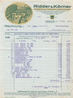 Alte Rechnung, Ridder & Körner, Halle a.S." 07.05.1927