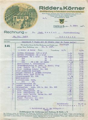 Alte Rechnung, Ridder & Körner, Halle a.S." 02.03.1927