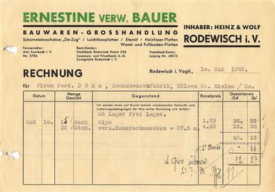 Alte Rechnung, Ernestine verw. Bauer, Rodewisch i.V." 10.05.1938