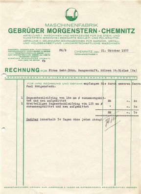 Alte Rechnung, Gebrüder Morgenstern, Chemnitz" 21.10.1937