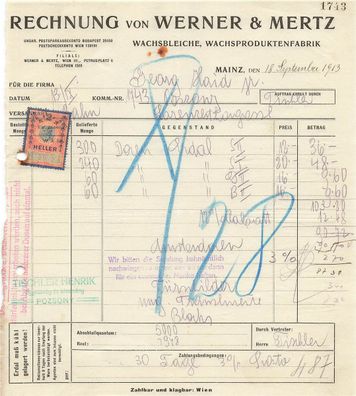 Alte Rechnung, Werner & Mertz, Mainz" 18.09.1913