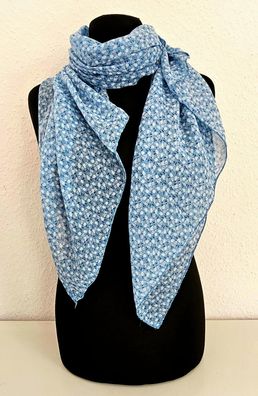 Blogger Italy Schal Tuch Halstuch mit Seide asymetrisch kleiner Print Jeansblau/Weiß