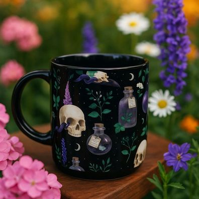 Gothic-Keramikbecher „Schädel & Phiole“ – 300?ml – NEU