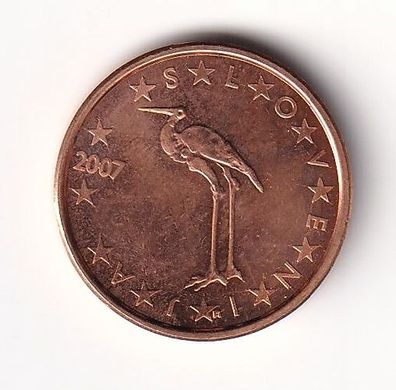 1 Cent Münze Slowenien- 2007 - "Storch"