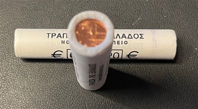 Münzrolle - 50 x 1 Cent Münze Griechenland 2002 - "Antike athenische Thriere"