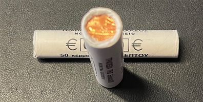 Münzrolle - 50 x 1 Cent Münze Griechenland 2007 - "Antike athenische Thriere"