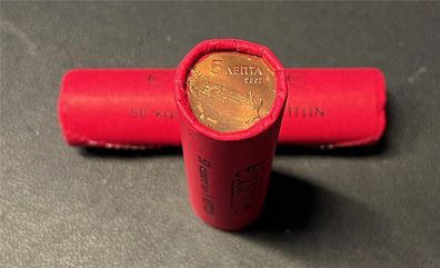 Münzrolle - 50 x 5 Cent Münze Griechenland 2007 - "Moderner Hochseetanker"