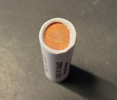 Münzrolle - 50 x 1 Cent Münze Griechenland 2004 - "Antike athenische Thriere"