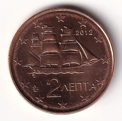 2 Cent Münze Griechenland 2012 - "Korvette aus d. Zeit d. Unabhängigkeitkrieges"