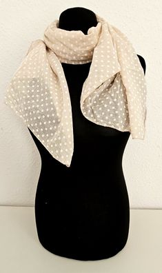 Blogger Italy Schal Tuch Seide/Baumwolle asymetrisch mittelgroße Punkte Beige/Weiß