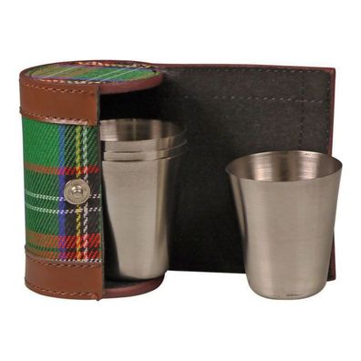 Hauser Trinkbecherset aus Edelstahl, Etui im Schottenkaro Muster, 4 Becher