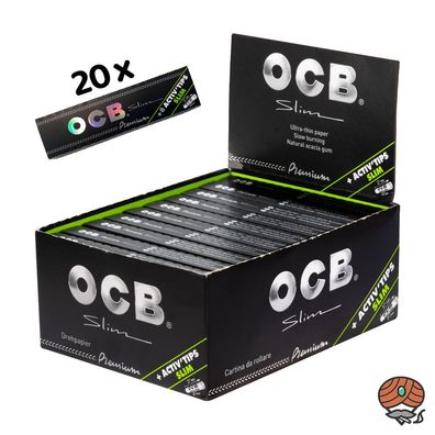 OCB Schwarz Premium Long Slim Papers + Activ' Tips 7mm Aktivkohlefilter 20 Packs