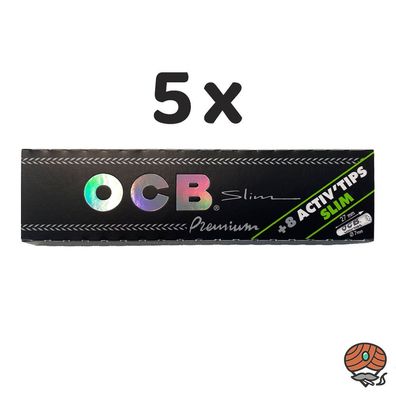 OCB Schwarz Premium Long Slim Papers + Activ' Tips 7mm Aktivkohlefilter, 5 Packs