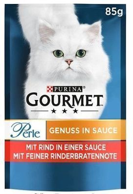 Purina Gourmet Perle Nassfutter für Katzen Rindfleisch in Soße mit einem Hauch v