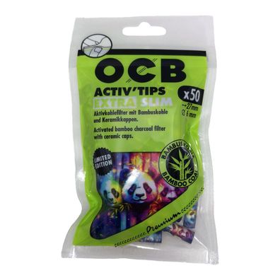 OCB Bamboo Activ'Tips Extra Slim Aktivkohlefilter mit Bambuskohle Ø 6mm, 50 Stk
