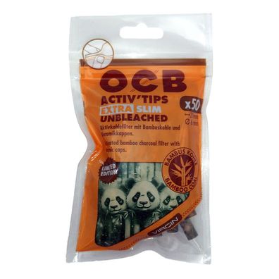 OCB Bamboo Activ'Tips Extra Slim unbleached Bambuskohle Filter Ø 6mm, 50 Stück