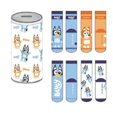 Bluey Socken-Set für Kinder 4er-Pack bunte Kindersocken + Sparschwein