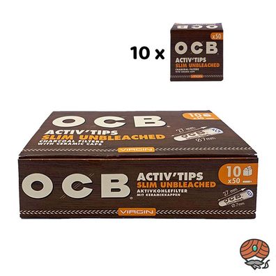 OCB Activ Tips Slim Unbleached/ Aktivkohle Slim Filter Ø 7mm 10 x 50 Stück