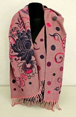 Edler XXL Winterschal Schal Tuch soft Viskose/Wolle Fransen Blumenprint/Punkte Altros