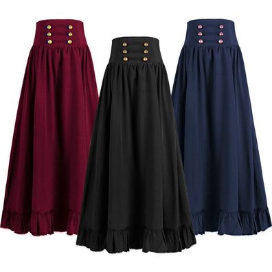 Damen Cosplay Mittelalterliches Kostum Maxi Faltenrock Gothic Grober Swing Rock
