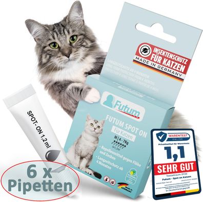 FUTUM 6x1,2ml Flohschutz und Zeckenschutz Spot-On für Katzen