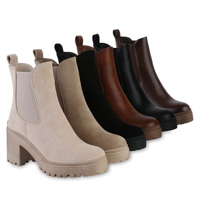 VAN HILL Damen Leicht Gefütterte Chelsea Boots Stiefeletten Plateau-Schuhe 840564