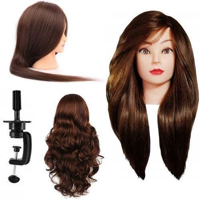 Alinka Trainingskopf 60cm braun Friseurkopf zum Kämmen, 60% Naturhaar+ Griff