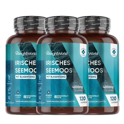 WeightWorld Irisches Sea Moss 4000 mg - 120 Kapseln mit Blasentang - 3 Pack
